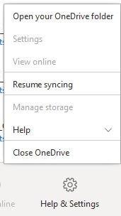 Resume Syncing OneDrive For Business in Windows