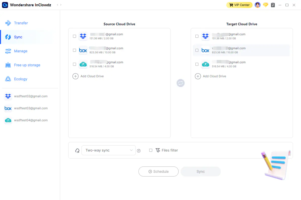 click sync in inclowdz