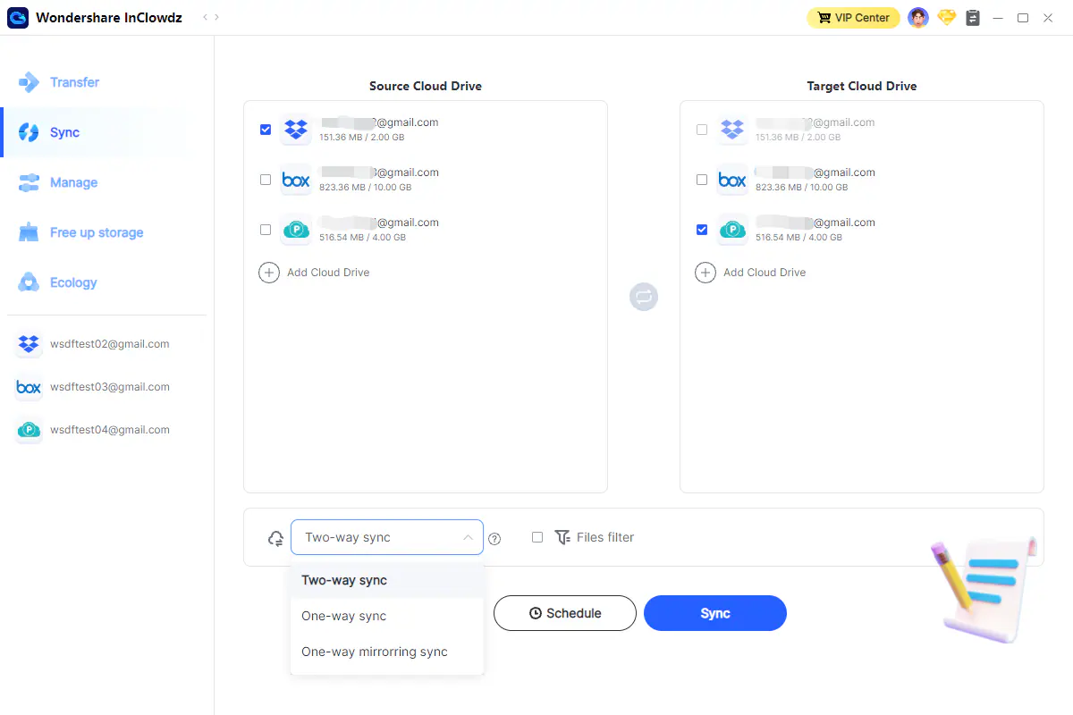 choose the way to sync