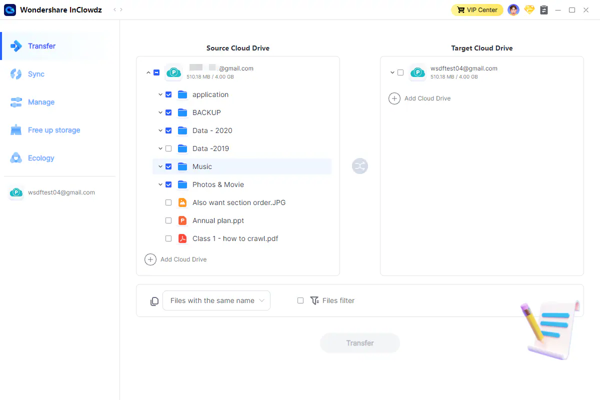 choose source cloud files in inclowdz