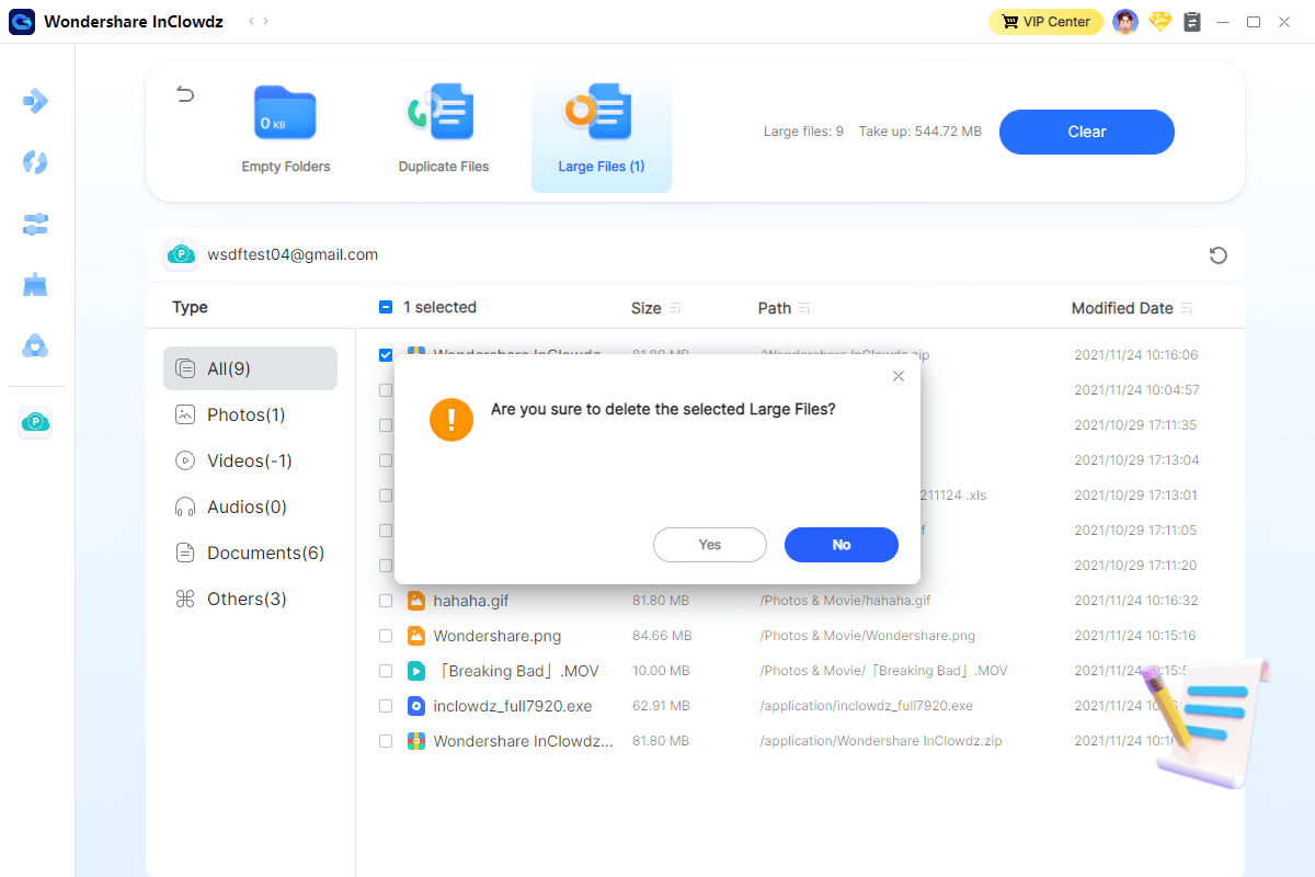 delete large files in inclowdz