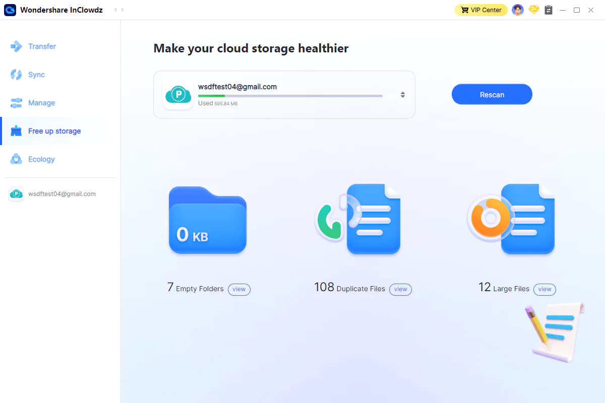 inclowdz free up storage scanning result