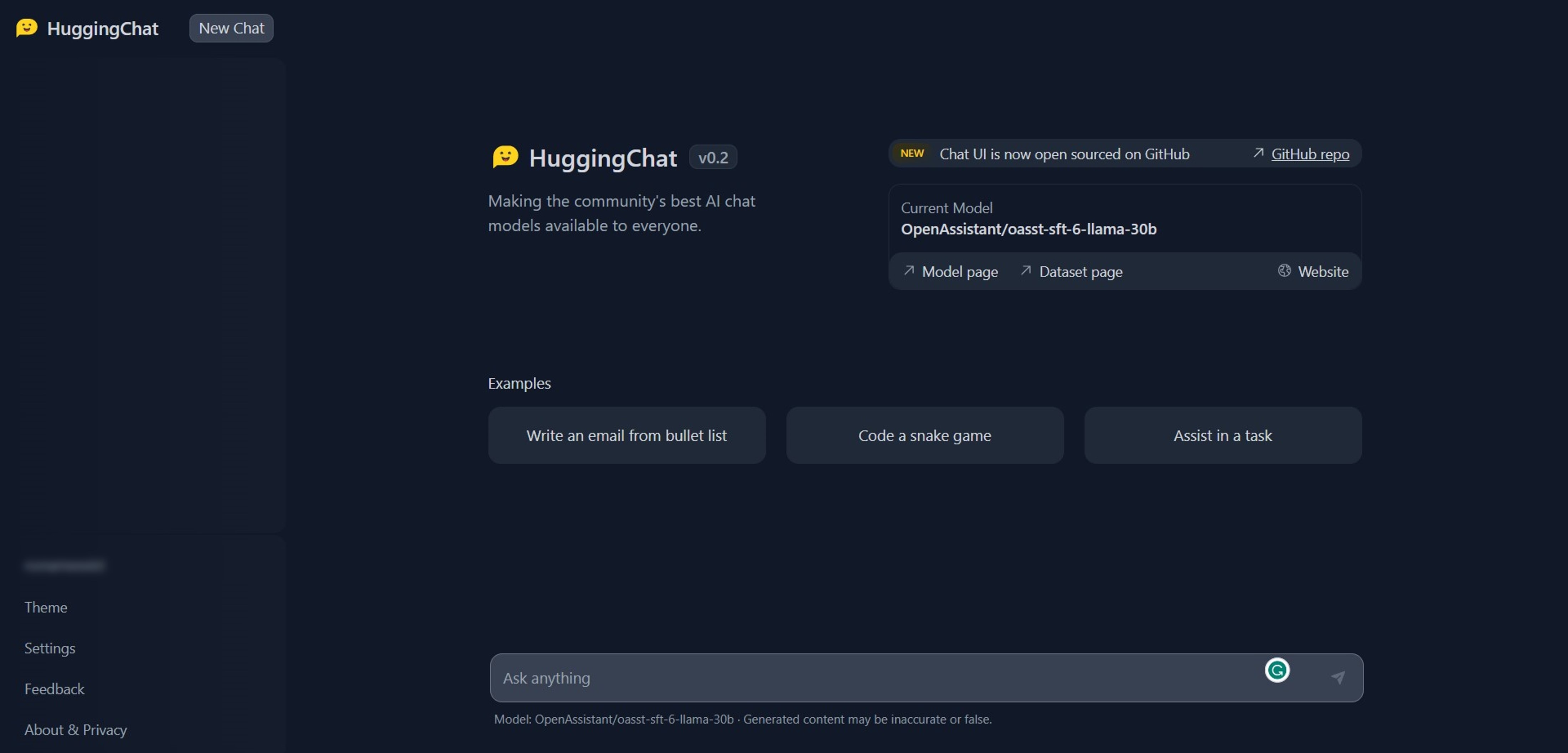 hugging chat interface