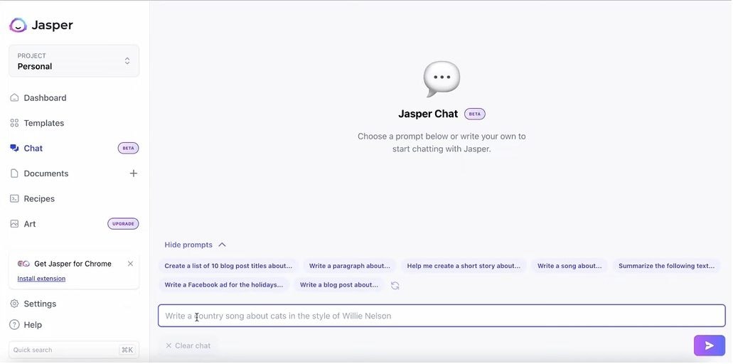 the user interface of jasper chat