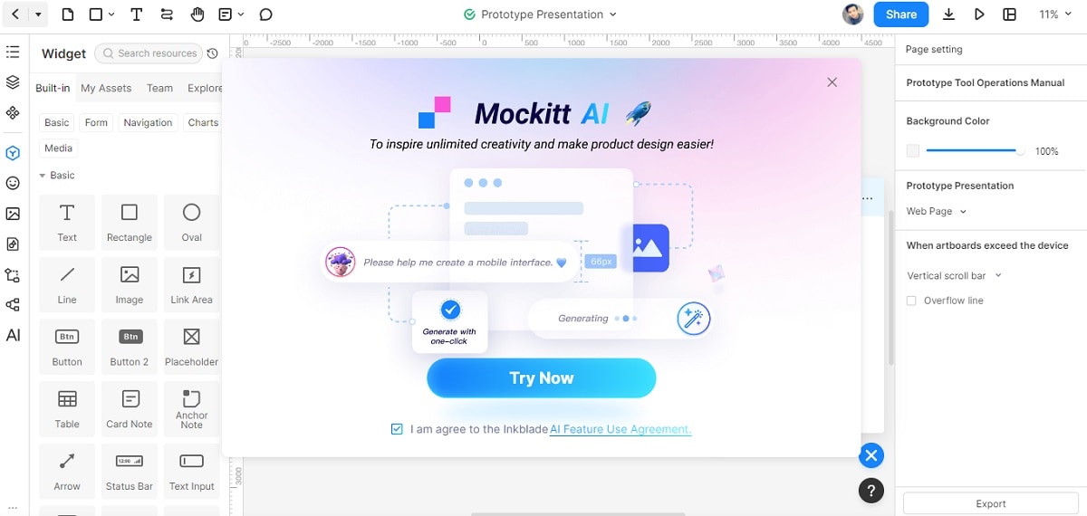 main window of mockitt app