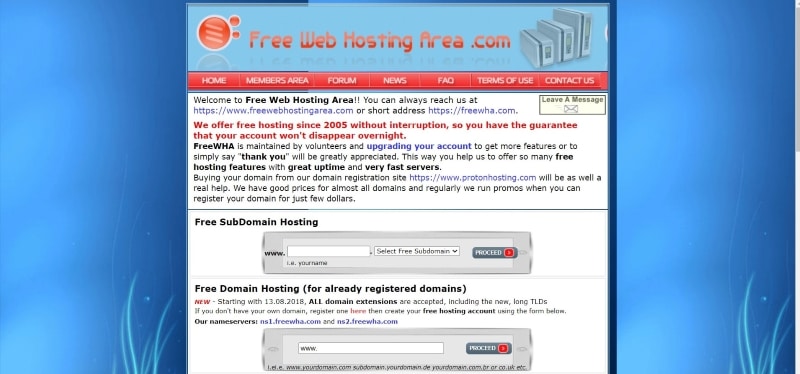 free web hosting and domain