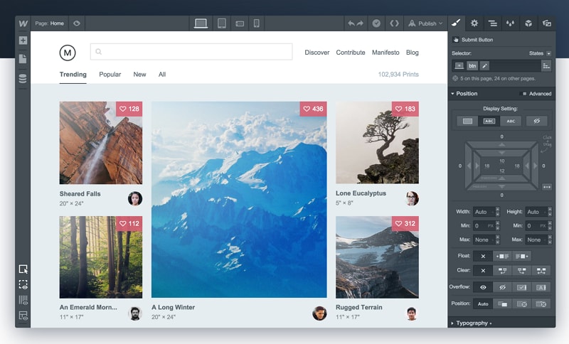 webflow user interface design software