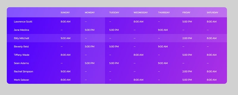 data modern ui table styles