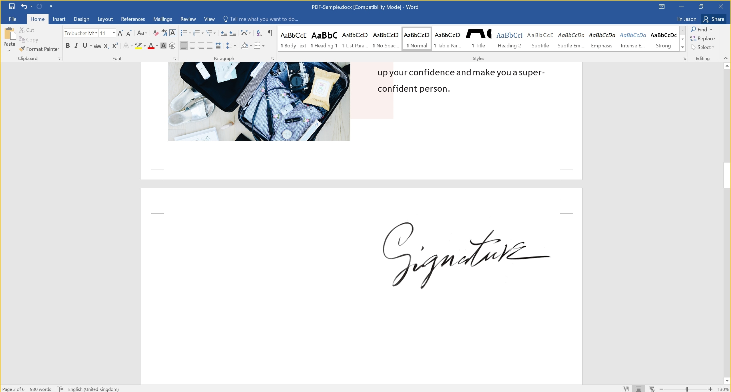 how to add handwritten signature in word