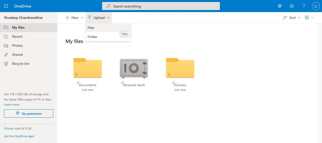 caricare la cartella su onedrive