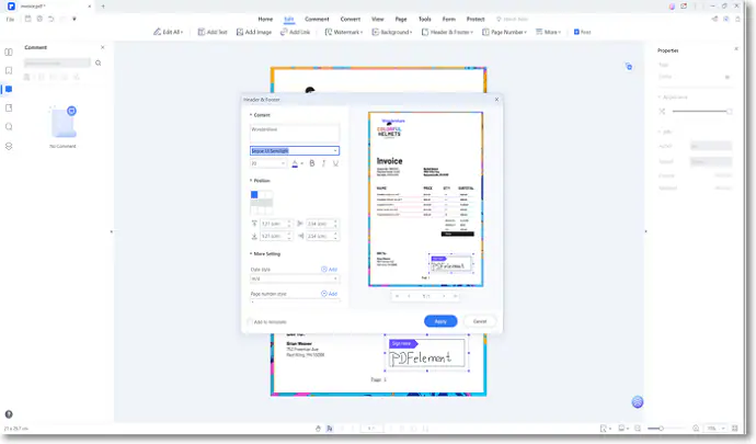 adicionar cabeçalho e rodapé em pdf