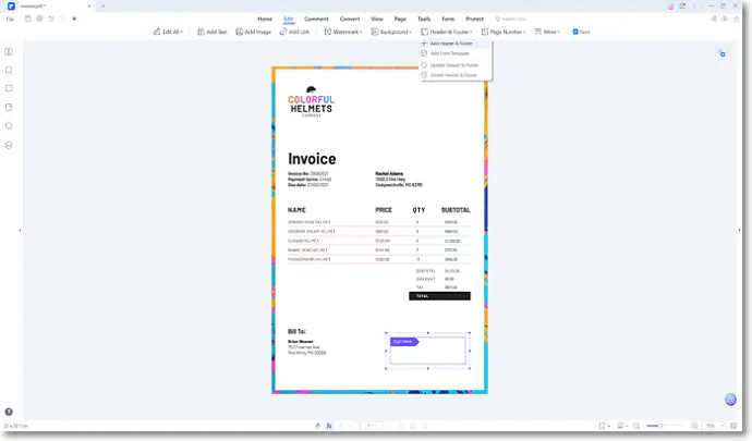 add pdf header footer