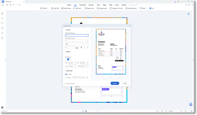 aplicar números de página ao pdf