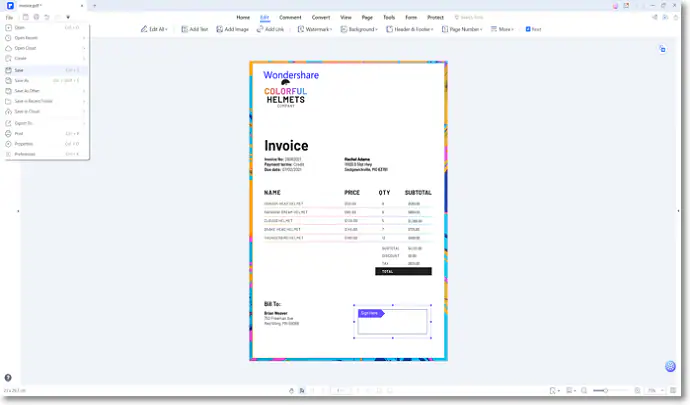 save pdf with header footer