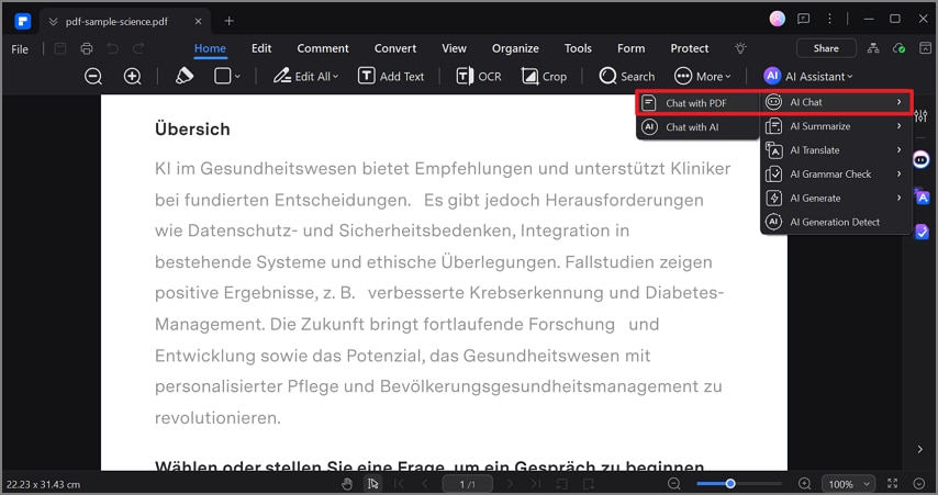 Auf Chatten mit PDF Funktion tippen