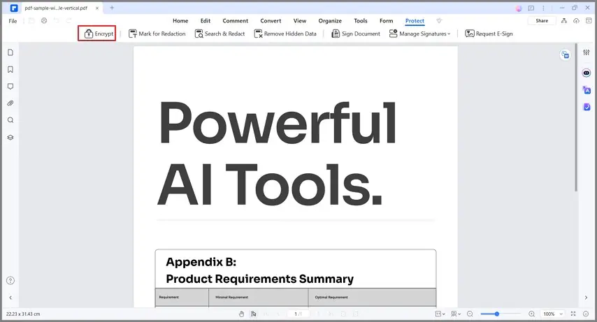 encrypt feature in wondershare pdfelement