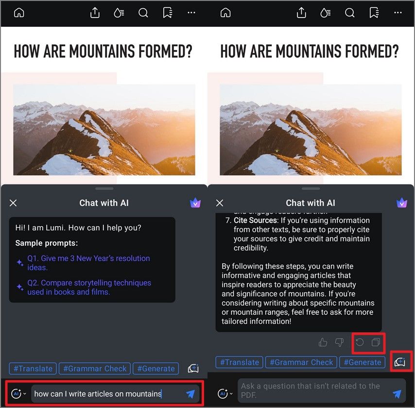 generate results and copy