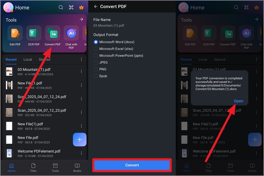 choose convert pdf and output format