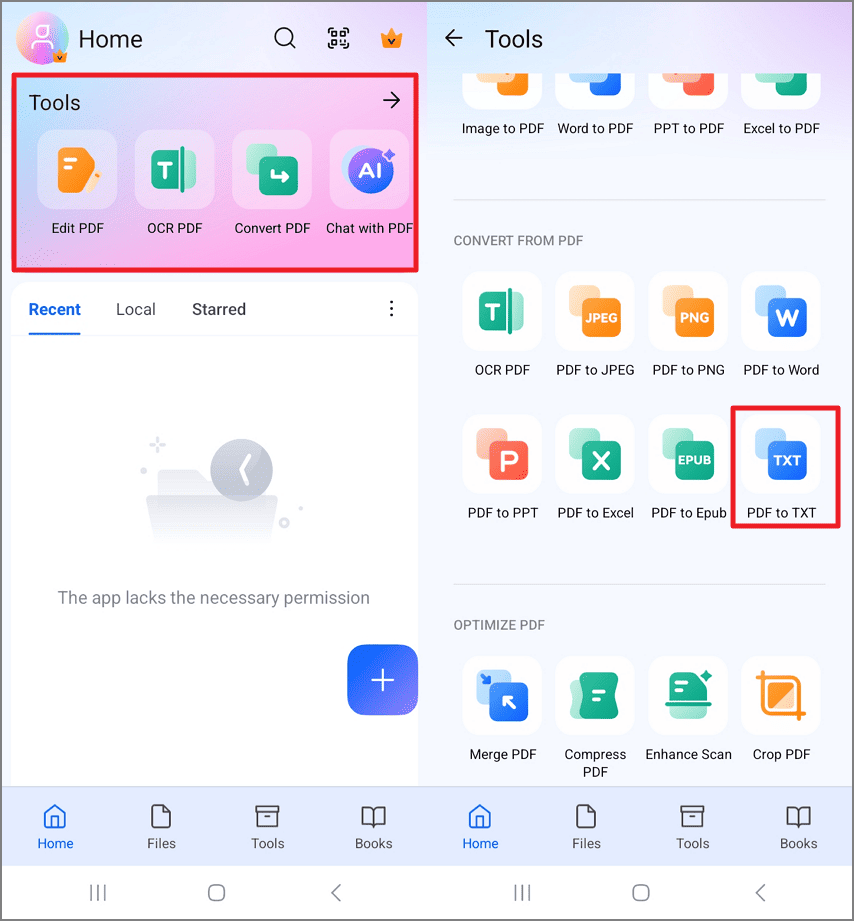 access pdf to txt homepage