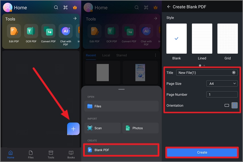 create blank pdf in preferred settings