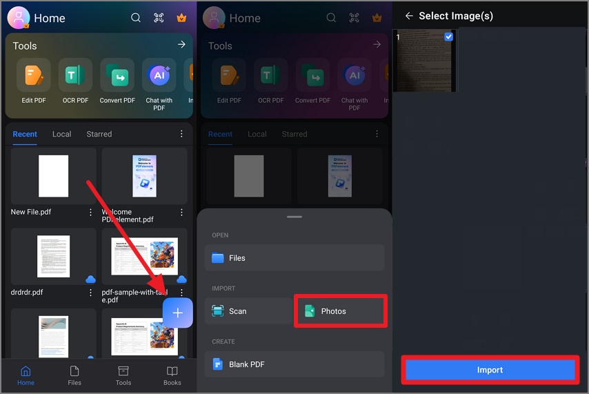 import from photo to pdf