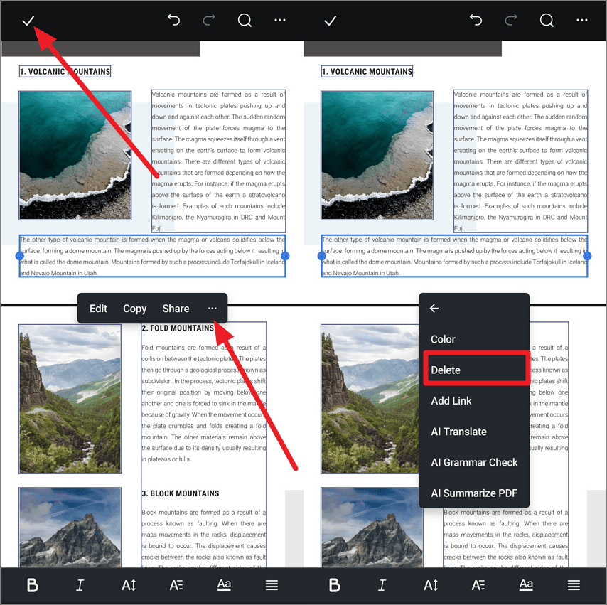 delete selected text and confirm