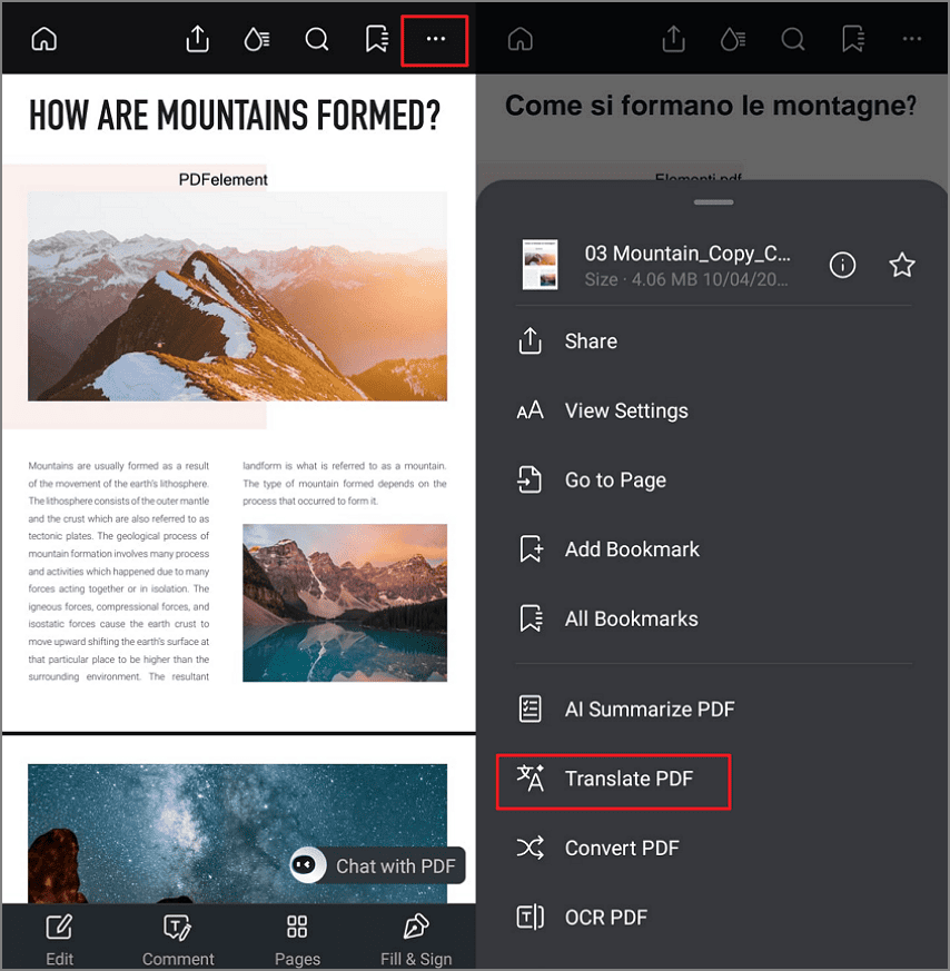 locate translate pdf feature