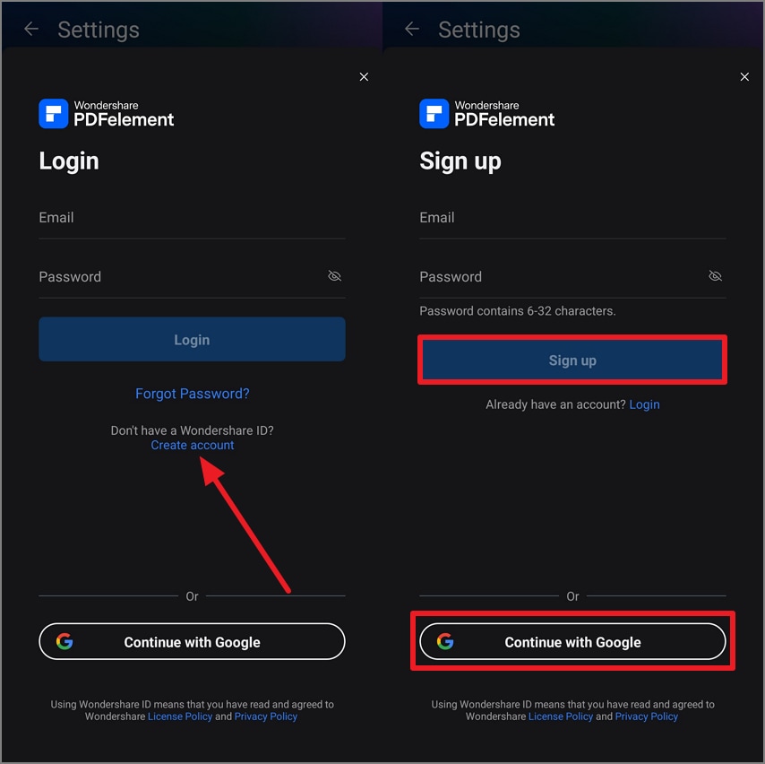 sign up or continue with google