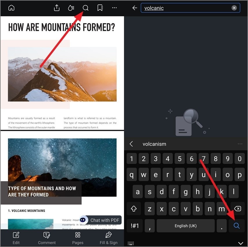 access search feature and type text