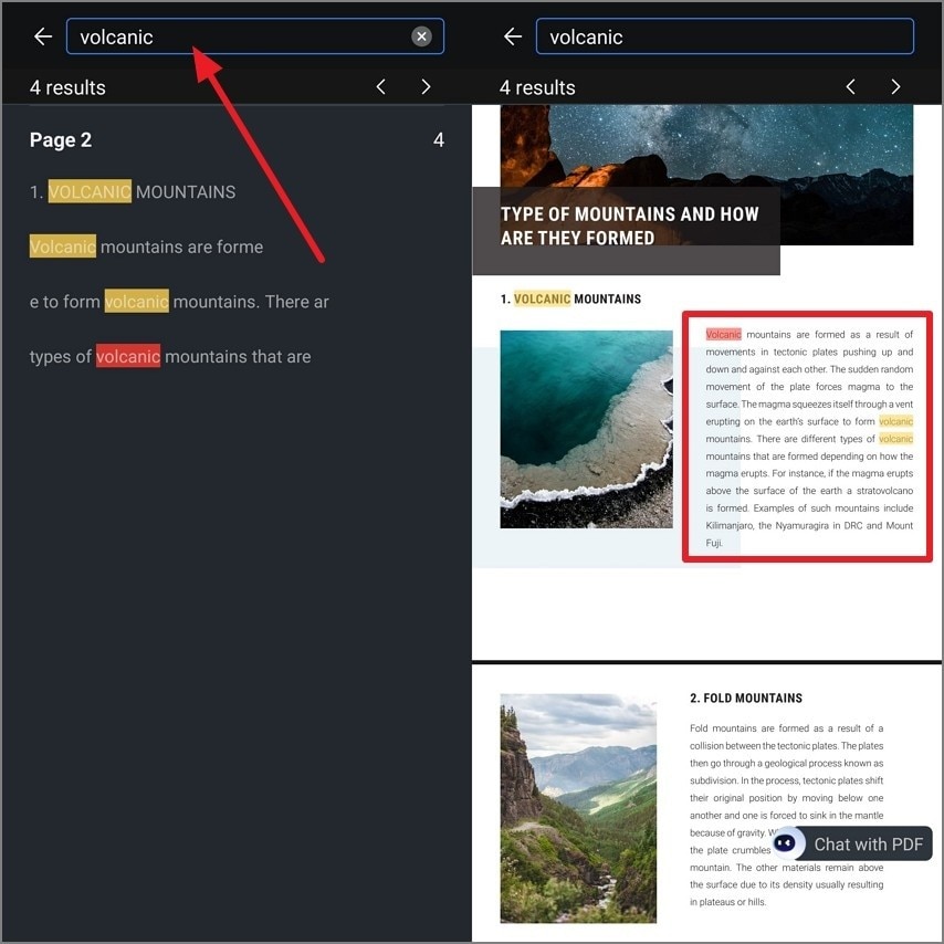 get relevant words and jump there