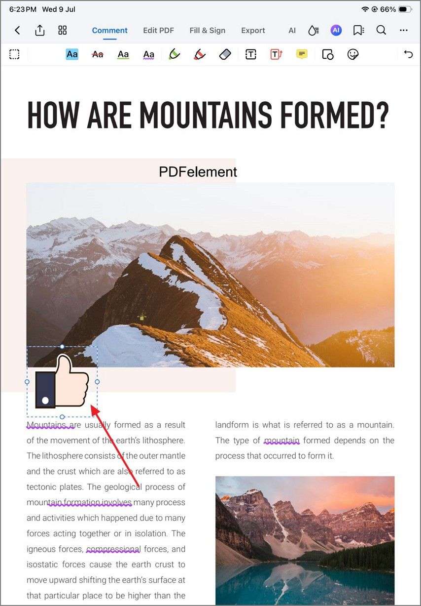 reposition selected sticker on pdf