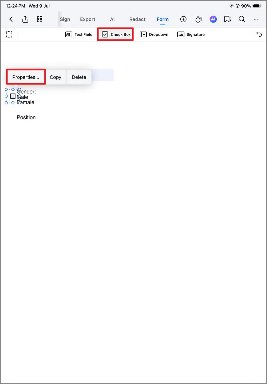 insert checkbox in pdf form