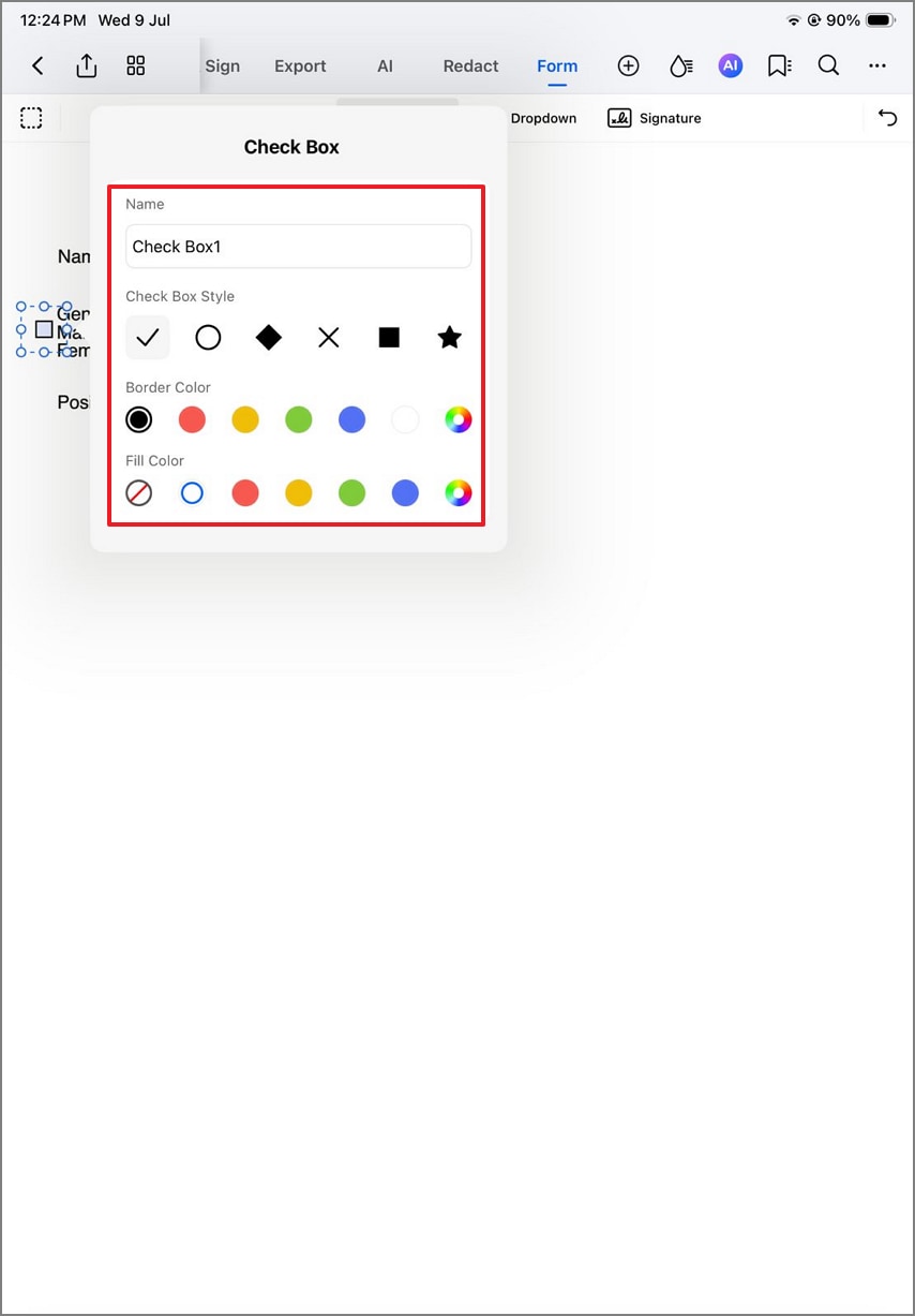 personalize checkbox accordingly
