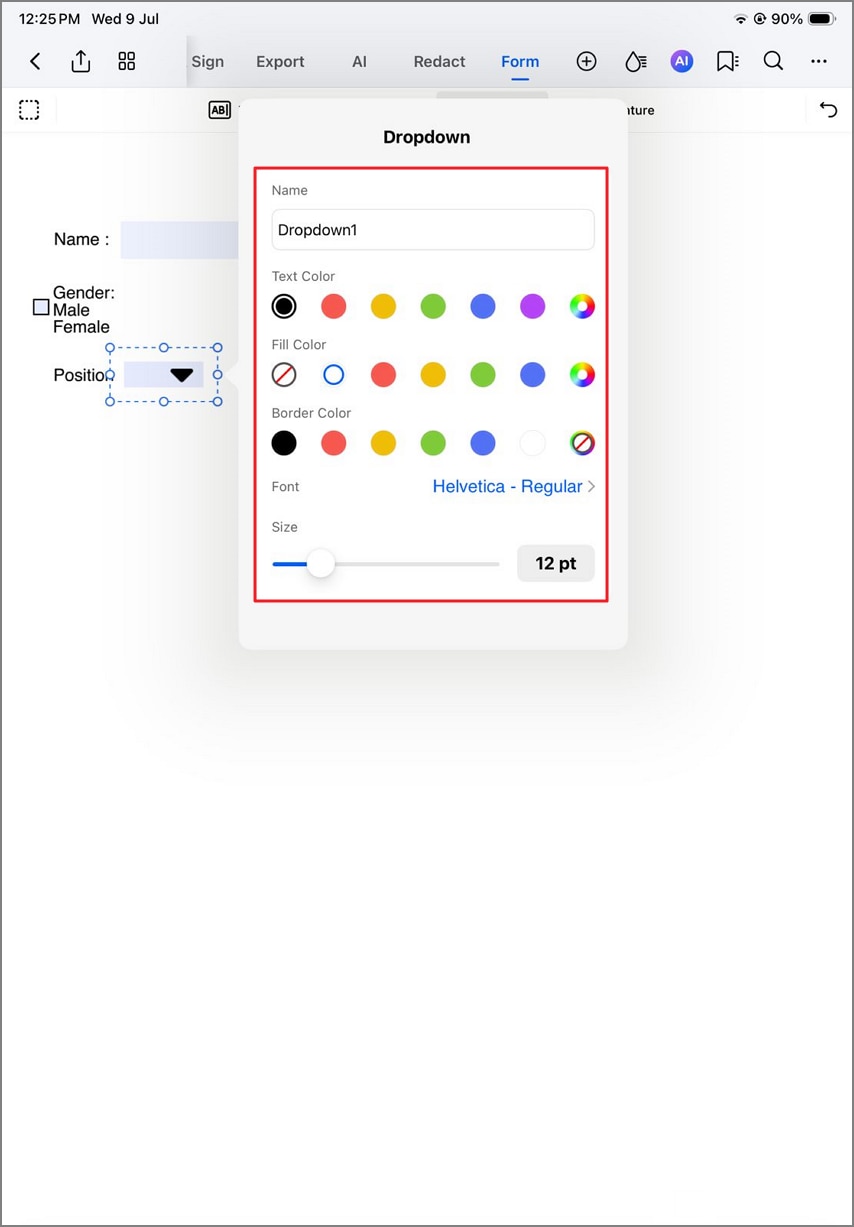 add dropdown menu form