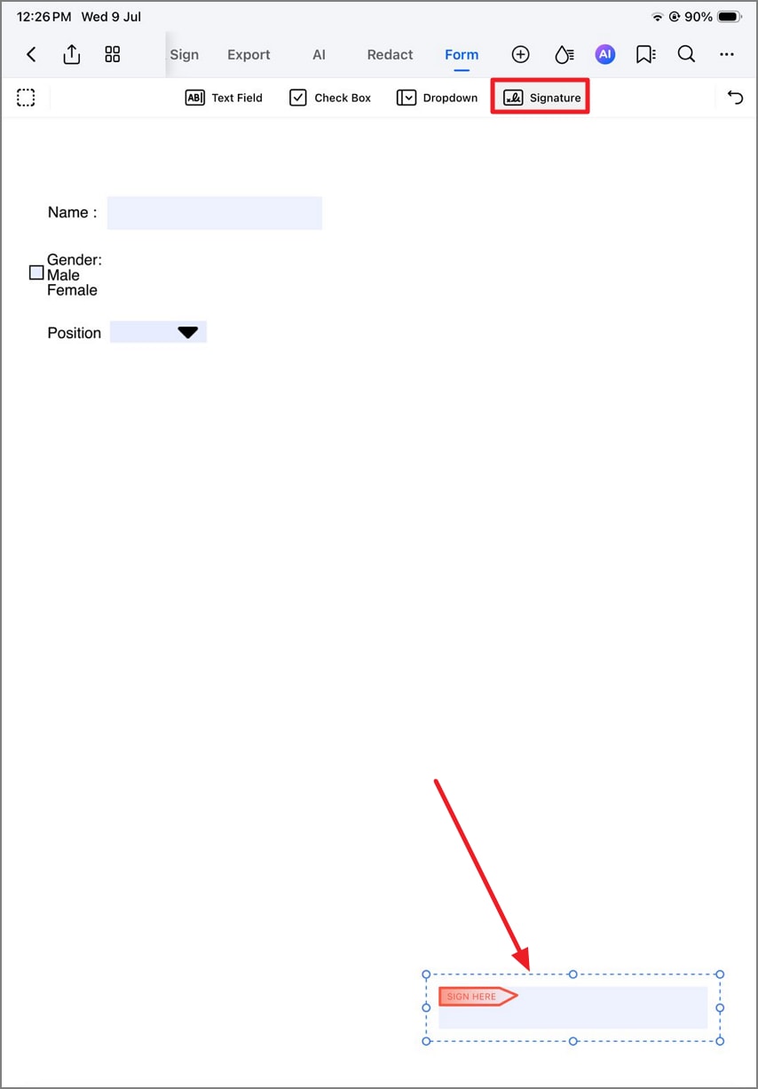 incorporate signature field