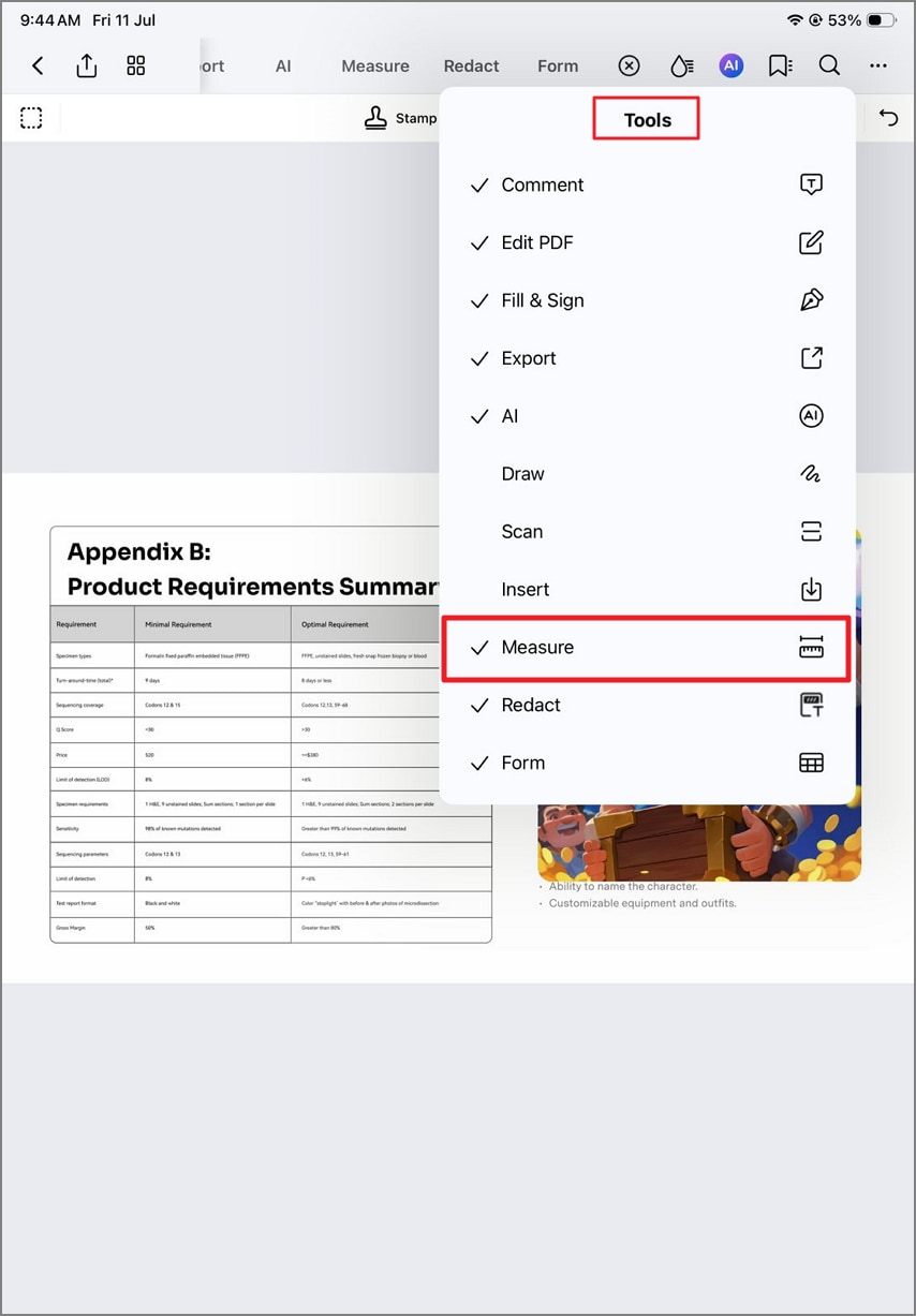 access pdfelement ios measure tool