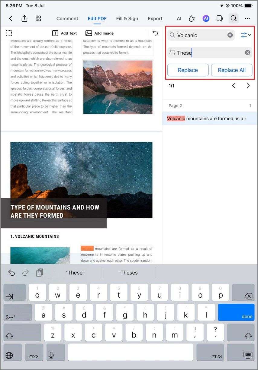 add text and hit replace option