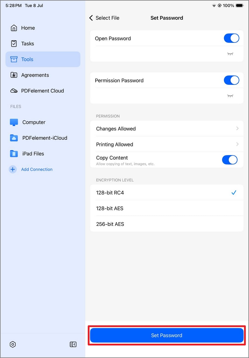 set password for document