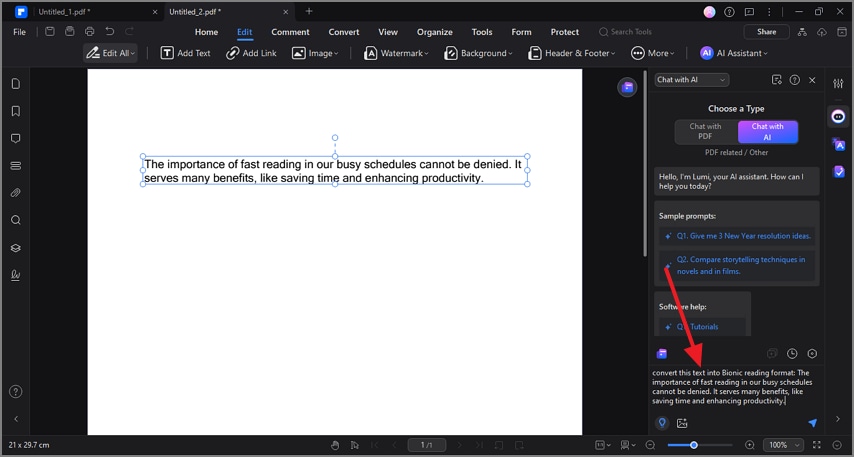prompt ai to convert text to bionic