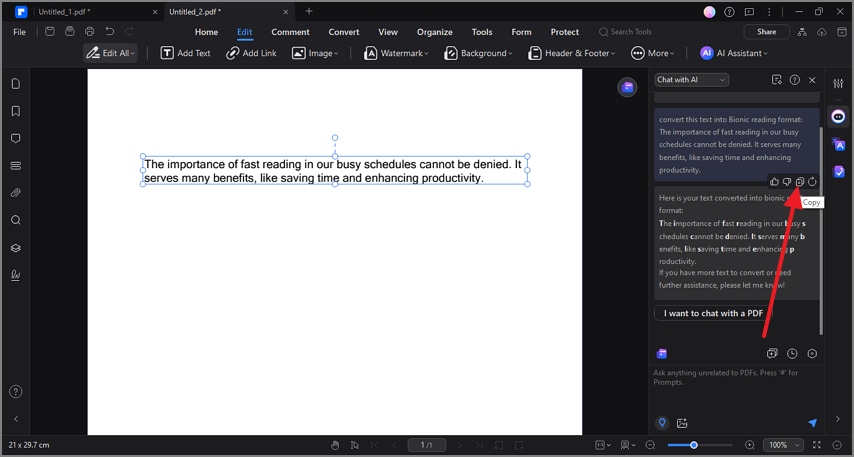 copy generated response to clipboard