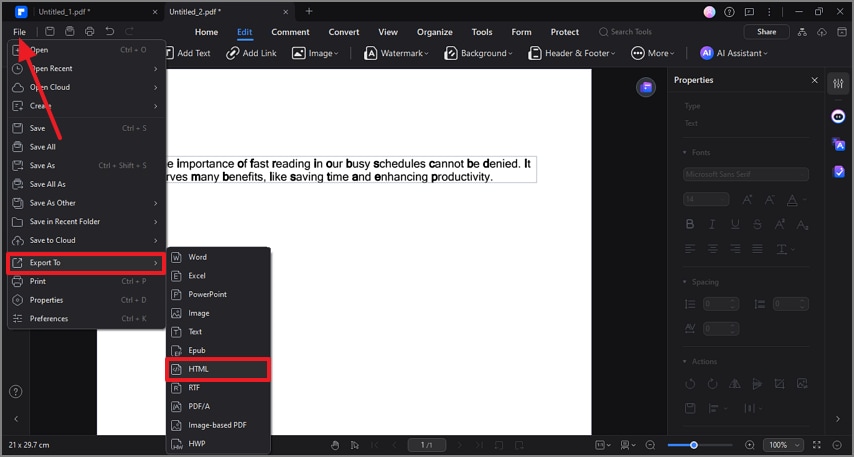export blank pdf as html file