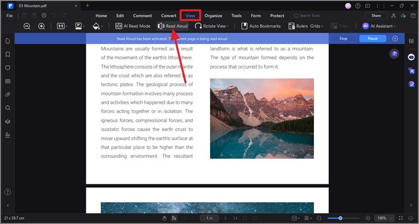 navigate read aloud feature from view