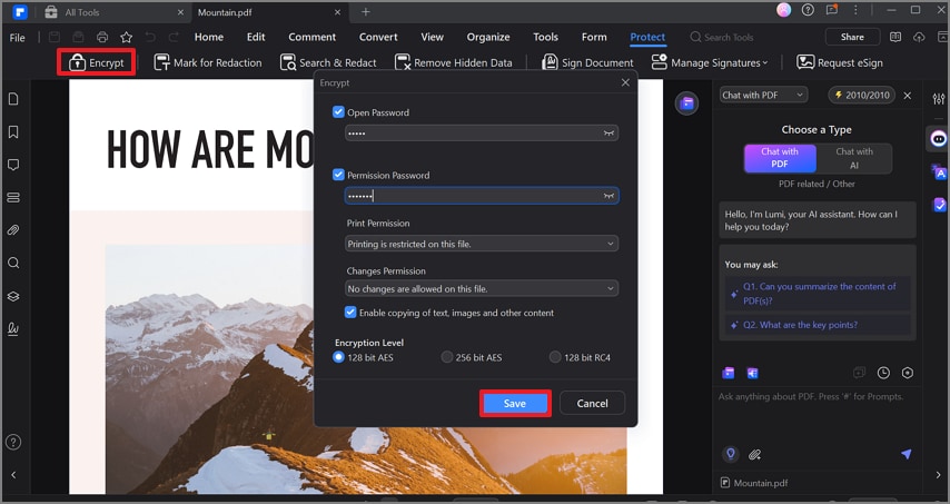 apply passwords protect pdf files