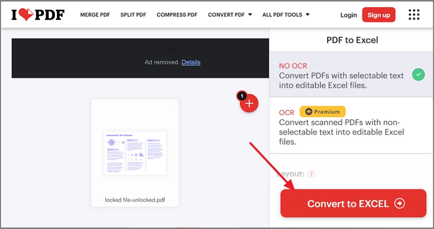 initiate conversion process pdf to excel