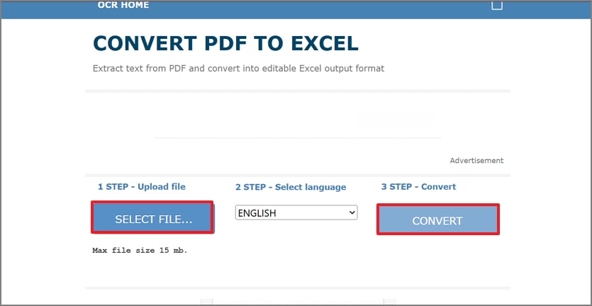 select pdf file convert excel