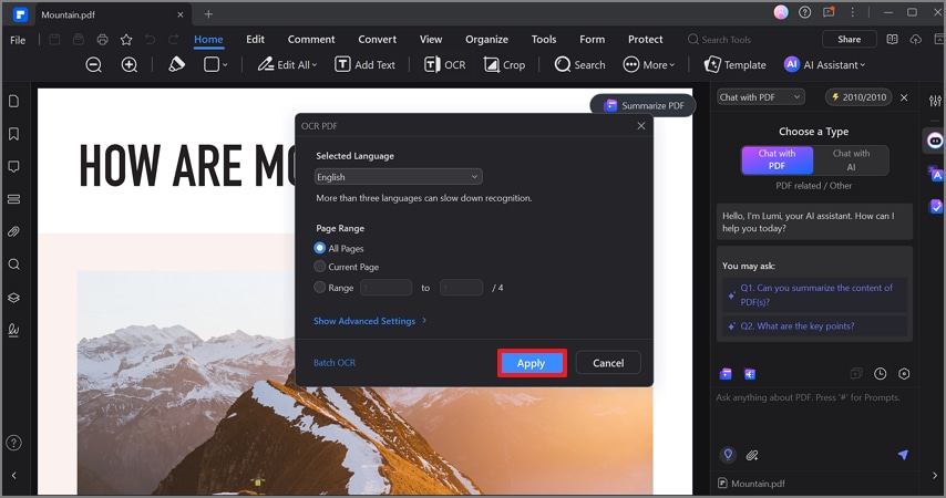 perform ocr on pdf pages