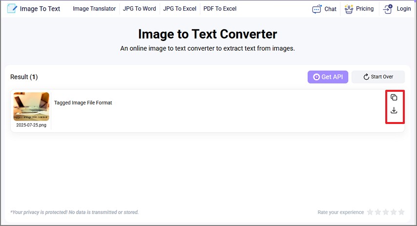 save image to text converter results