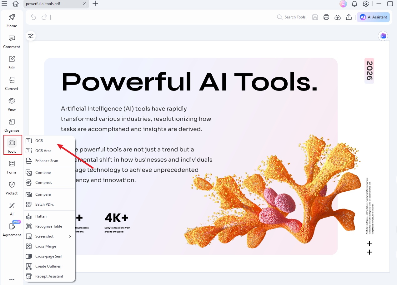wondershare pdfelement ocr window