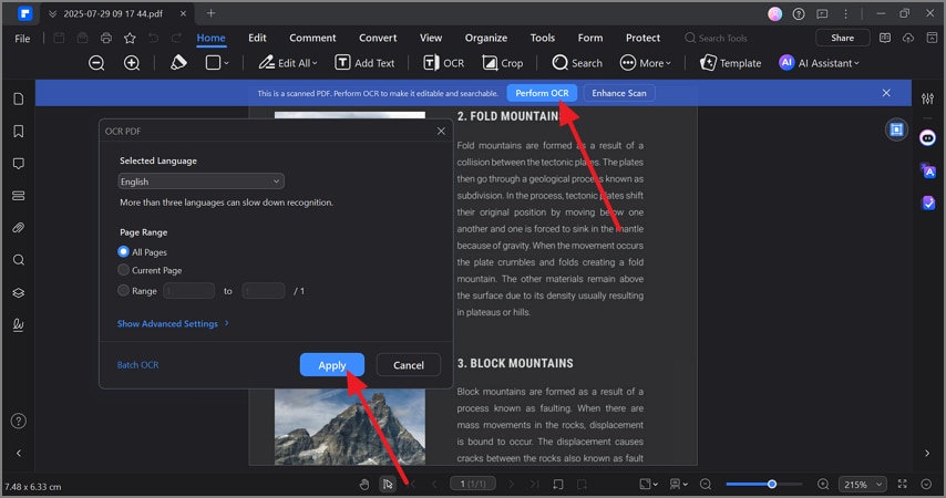 perform ocr pdf document