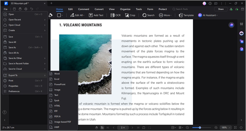 convert and export in different formats